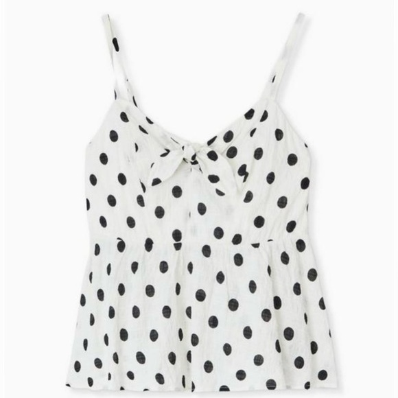 NWT Torrid size 4 white & black polka dot Peplum Cotton Tie-Front Midi Cami - Picture 1 of 9